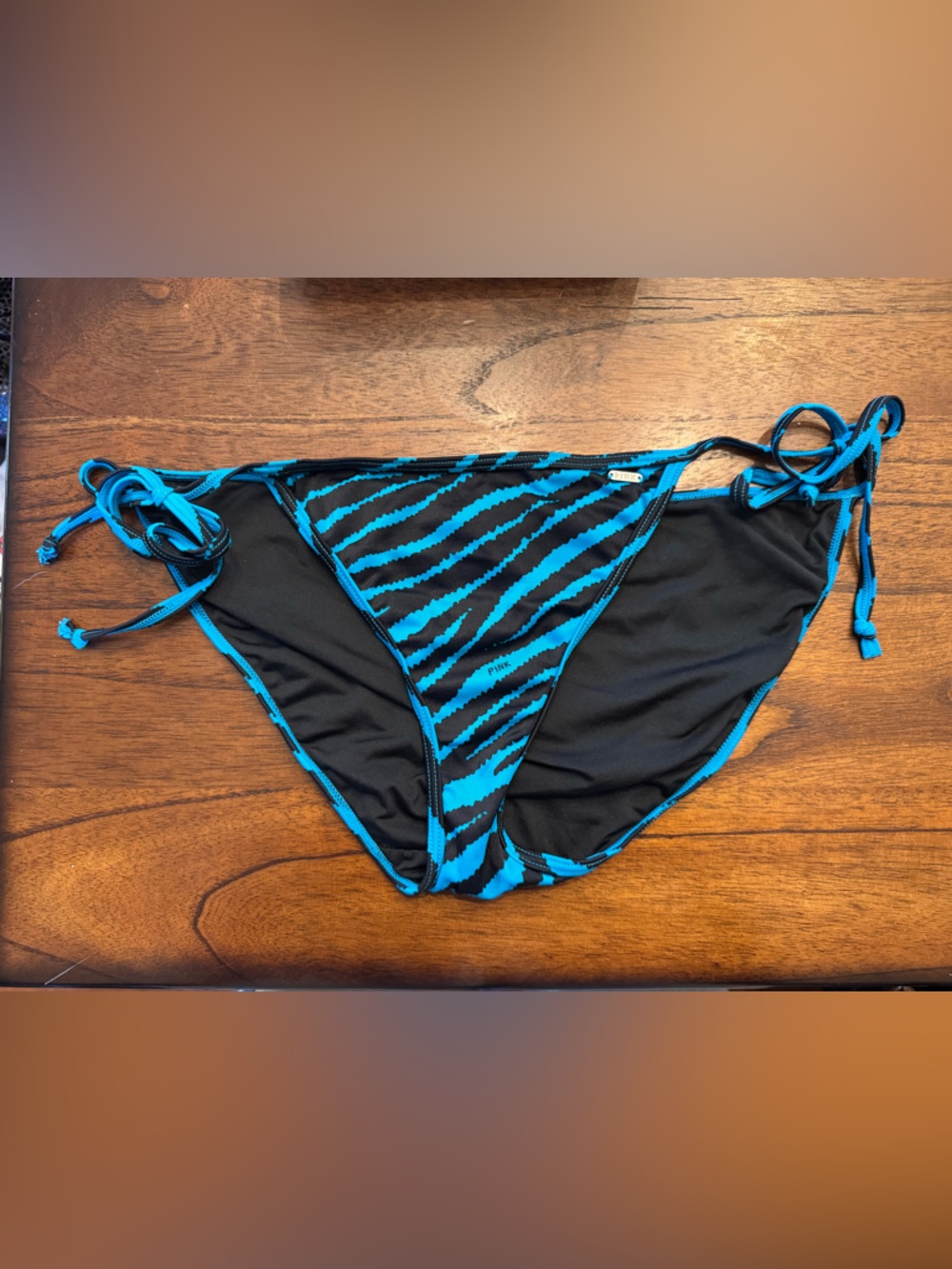 Victoria Secret PINK Zebra Bikini Bottom Blue Black Large Tie Side